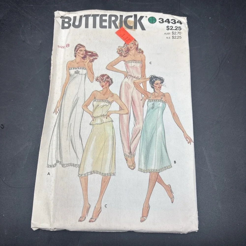 Vtg 1980s Butterick 3434 Lingerie Camisole Pants Slip PJ SEW PATTERN 8 UC FF NEW